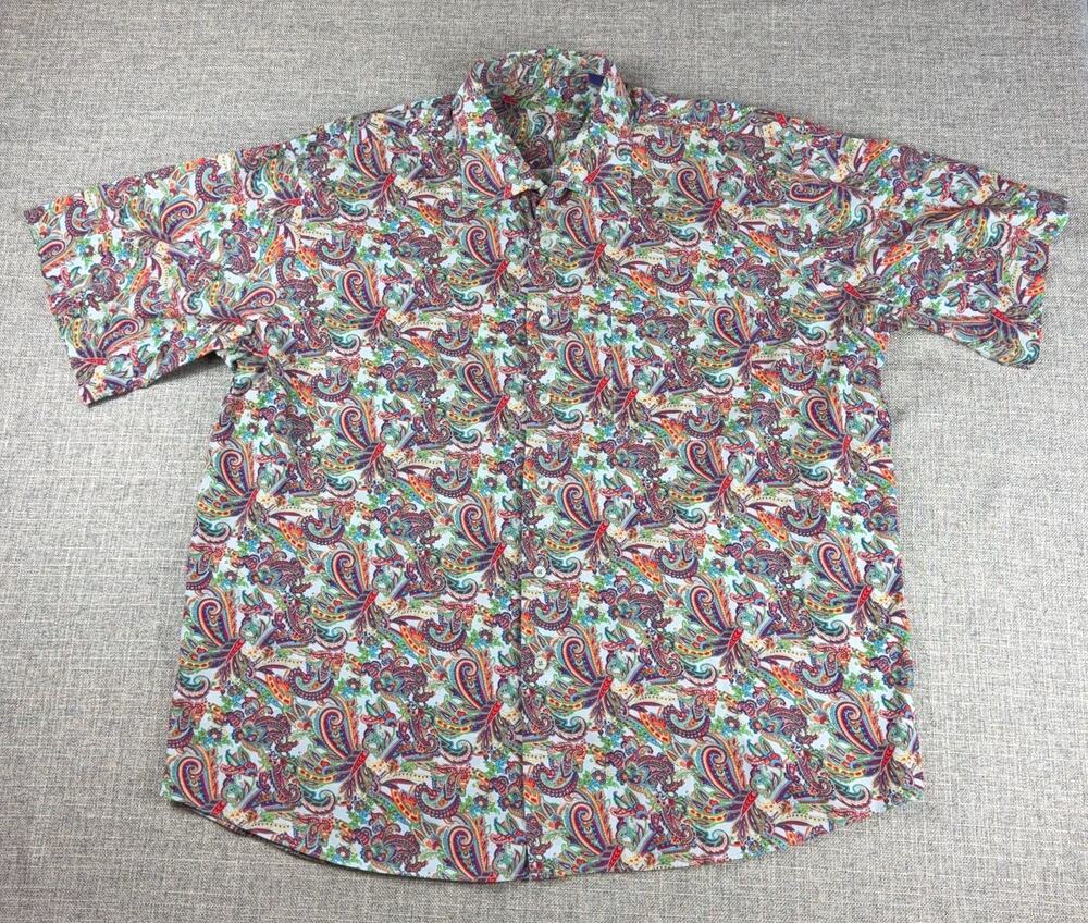 Alan Flusser Mens XXL Paisley Button Down Shirt Multicolor 100% Cotton Short